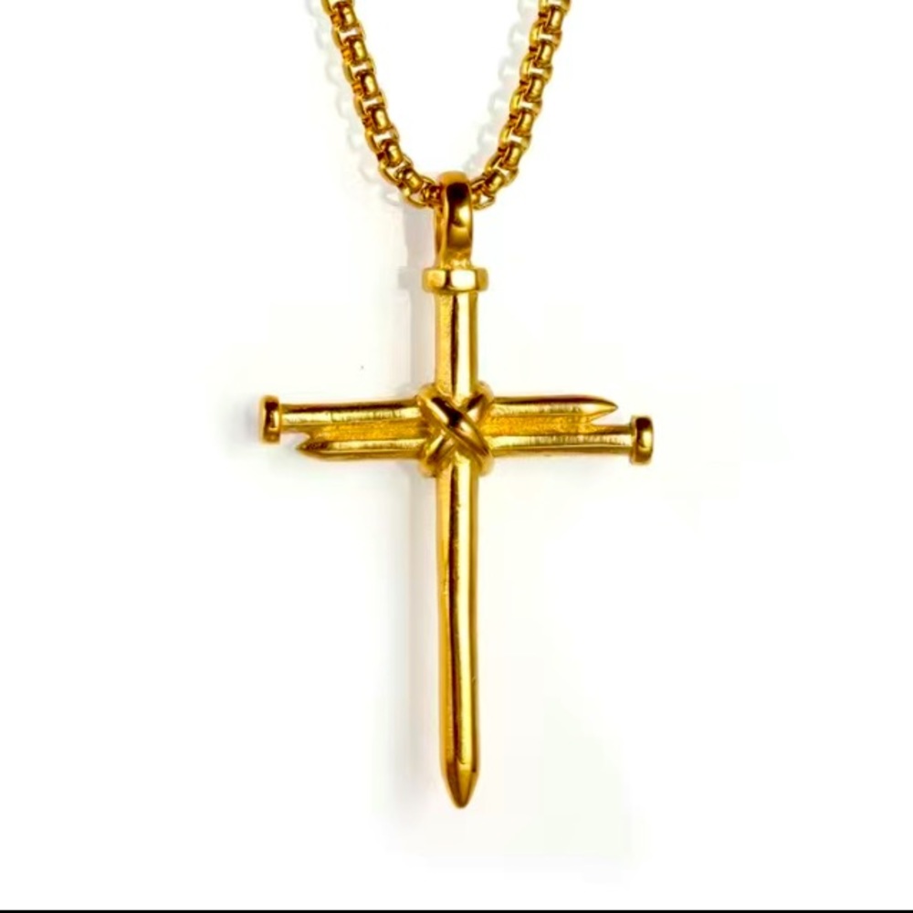 ๐Gold Plated Cross made of Nails Necklace
